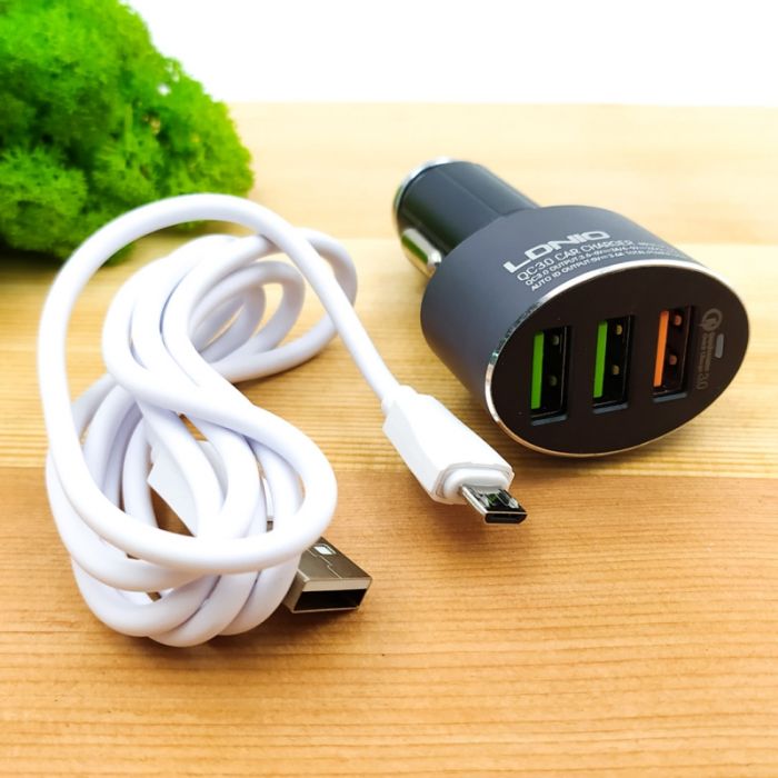 Автомобильное зарядное устройство с поддержкой быстрой зарядки QC3.0 на 3USB + Micro USB LDNIO C703Q
