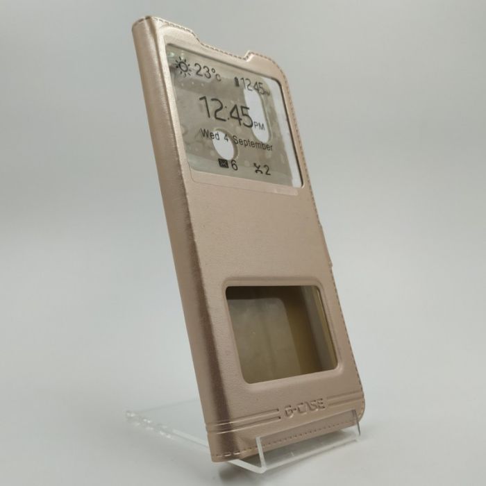Кожаный противоударный чехол-книжка с подставкой G-CASE Xiaomi Redmi Note7 Gold