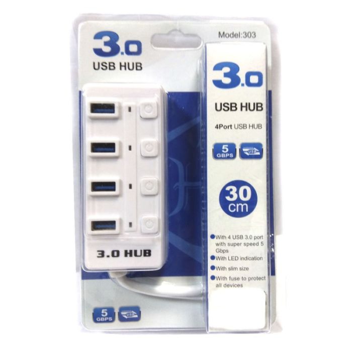 Хаб USB 3.0 Siyoteam 303 (4 порта) 30см Led White (Белый)