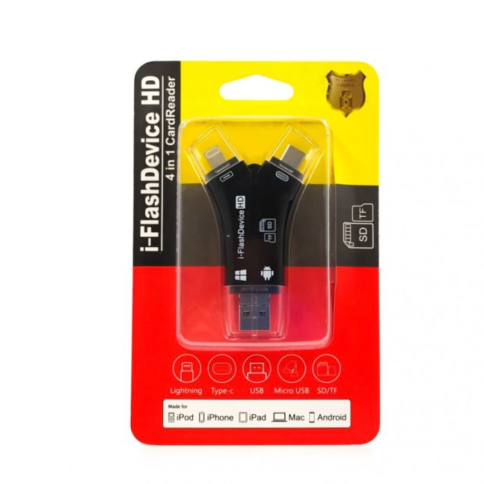Универсальный  картридер 4in1 (Lightning/Type-C/Micro USB/usb)