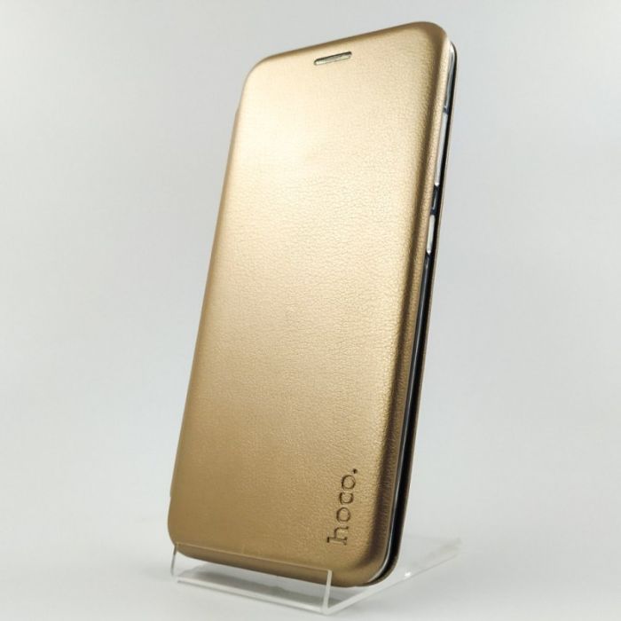Кожаный противоударный чехол-книжка Hoco Samsung M11 Gold