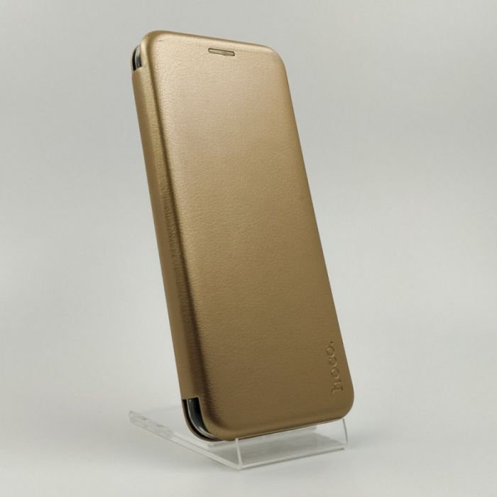 Кожаный противоударный чехол-книжка Hoco Samsung M31 Gold