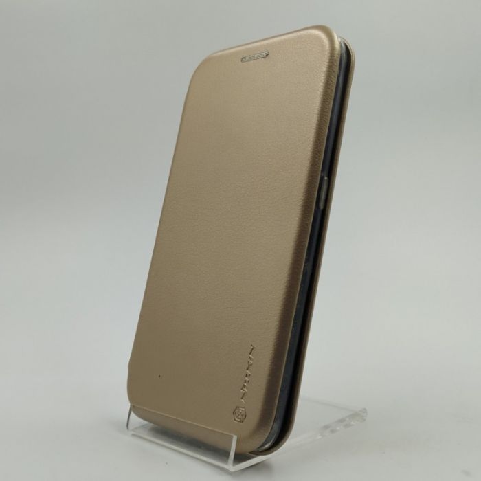 Кожаный противоударный чехол-книжка Wing Samsung A71 Gold