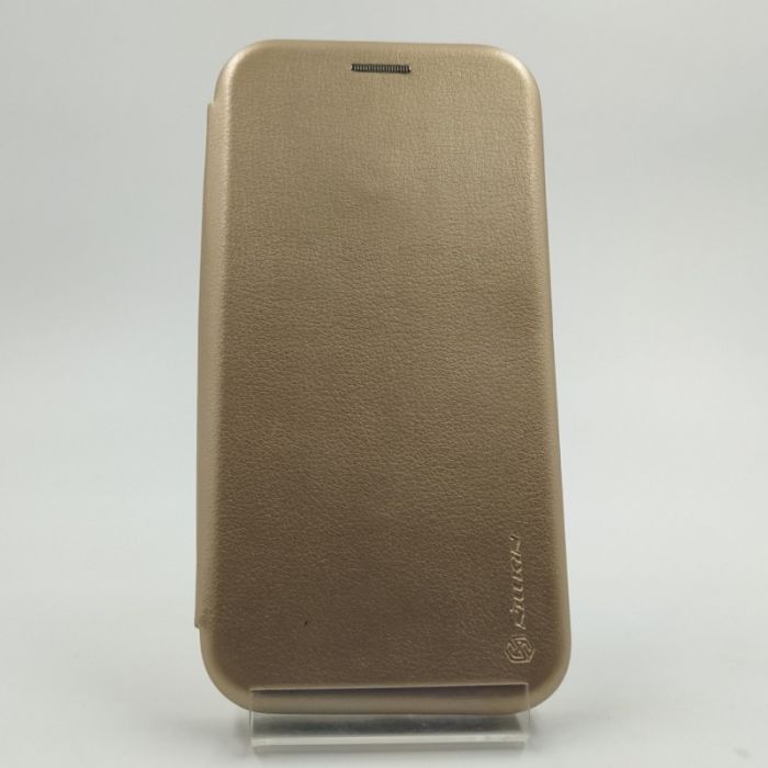 Кожаный противоударный чехол-книжка Wing Samsung A71 Gold