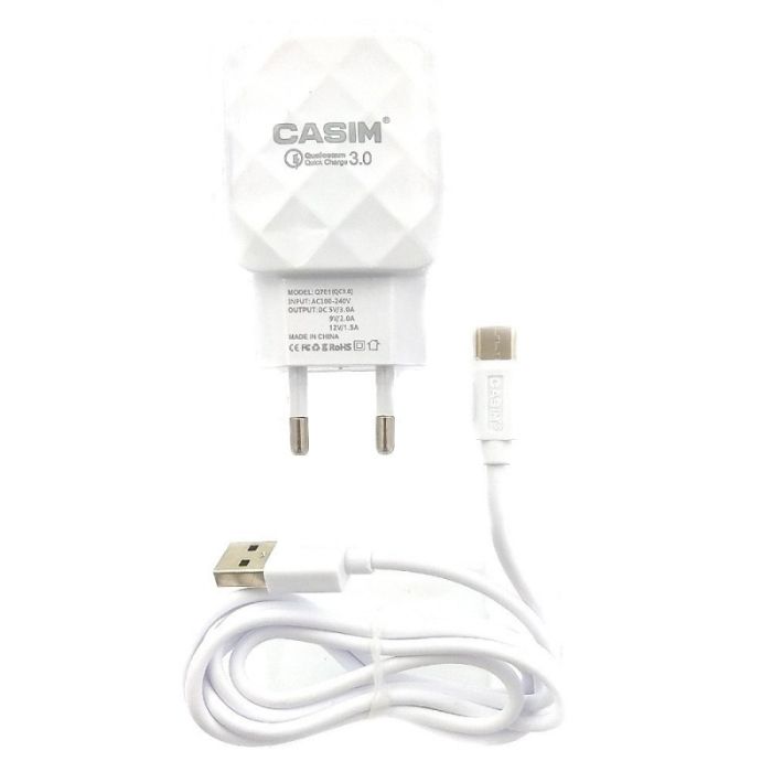Сетевое зарядное устройство CASIM Q701 2в1 Fast Charg Fast Charge USB 3.0 A - Type-C 3A 1.2 м White (Белый)