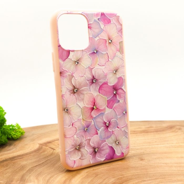 Силиконовый чехол-накладка цветы со стразами для Iphone 12 Mini