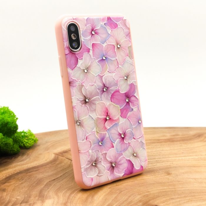 Силиконовый чехол-накладка цветы со стразами для Iphone XS Max