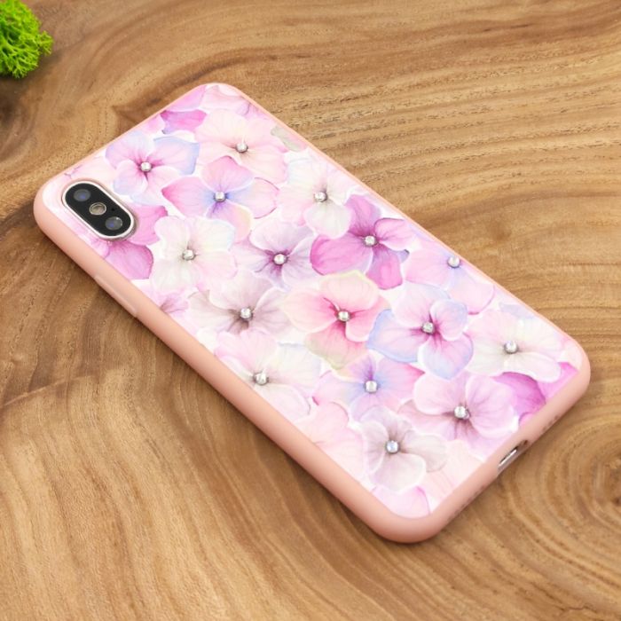 Силиконовый чехол-накладка цветы со стразами для Iphone XS Max