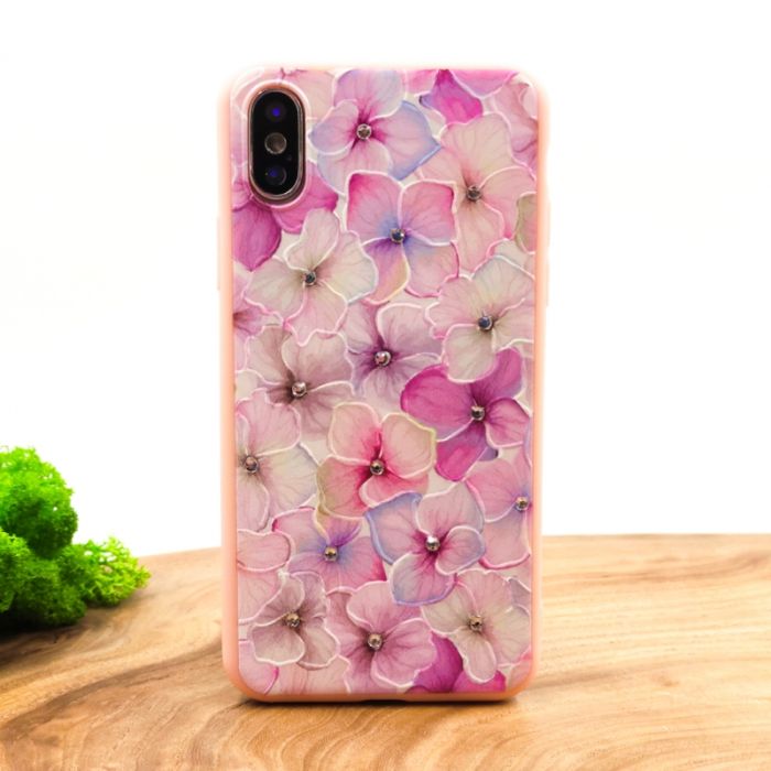 Силиконовый чехол-накладка цветы со стразами для Iphone XS