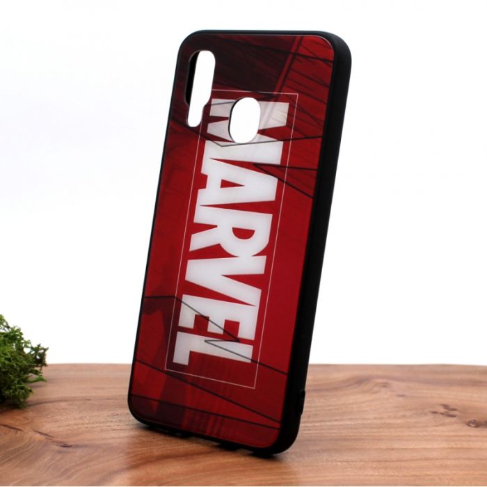 Стеклянный ударопрочный чехол с принтом Marvel для Samsung A40