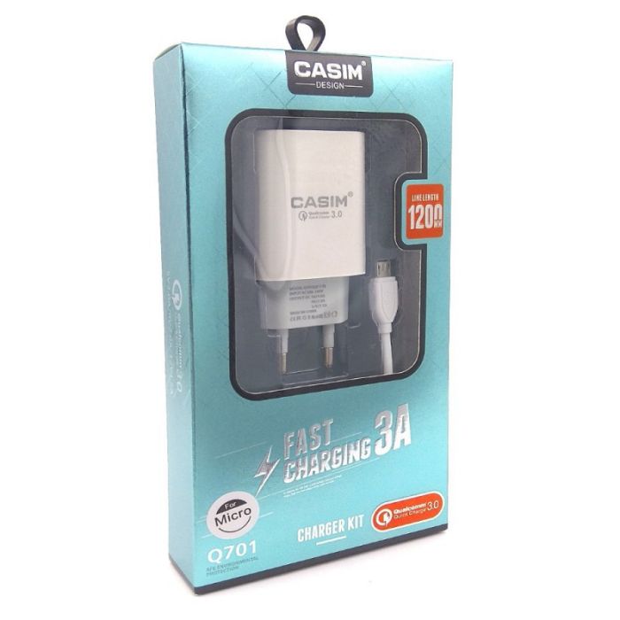 СЗУ CASIM Q701 2 в 1 Fast Charge MicroUSB + USB 3A