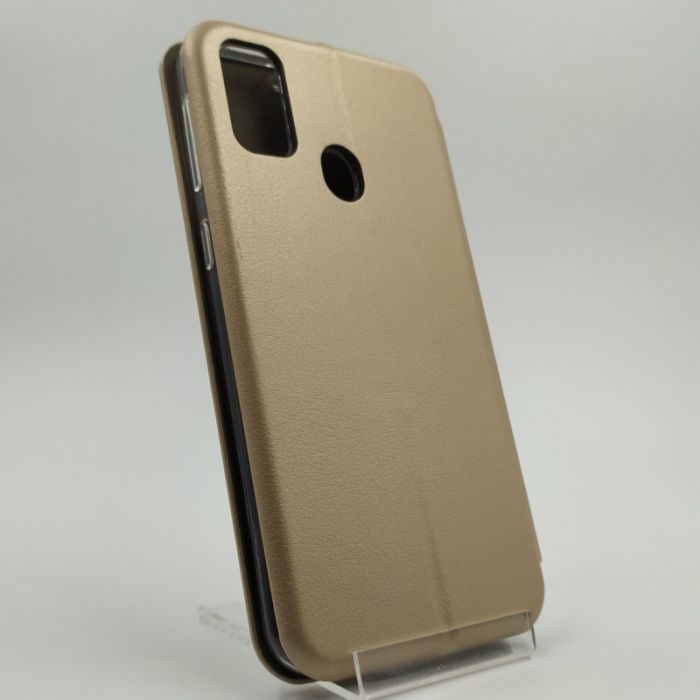 Кожаный противоударный чехол-книжка Wing Samsung M30S Gold