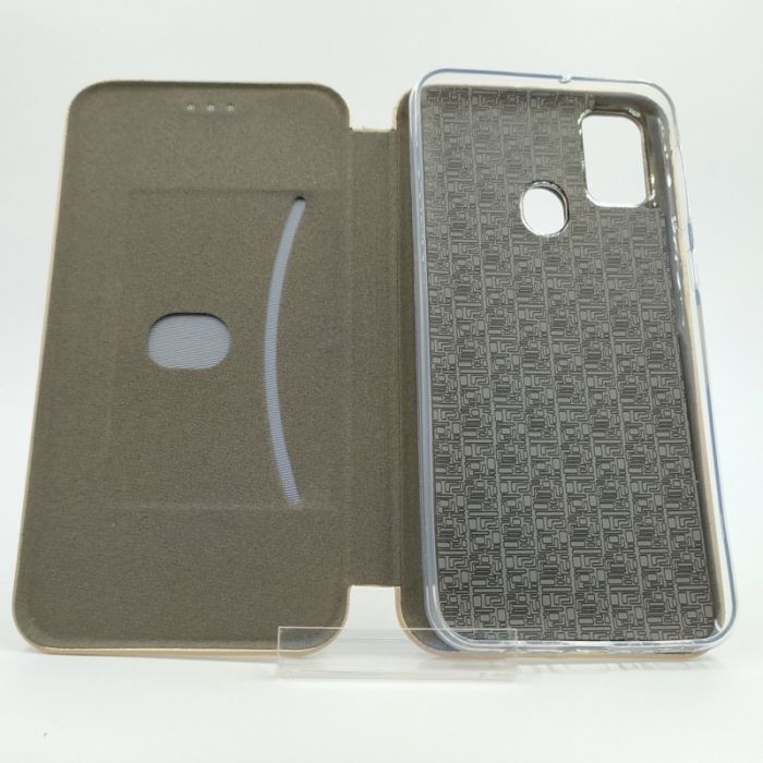 Кожаный противоударный чехол-книжка Wing Samsung M30S Gold